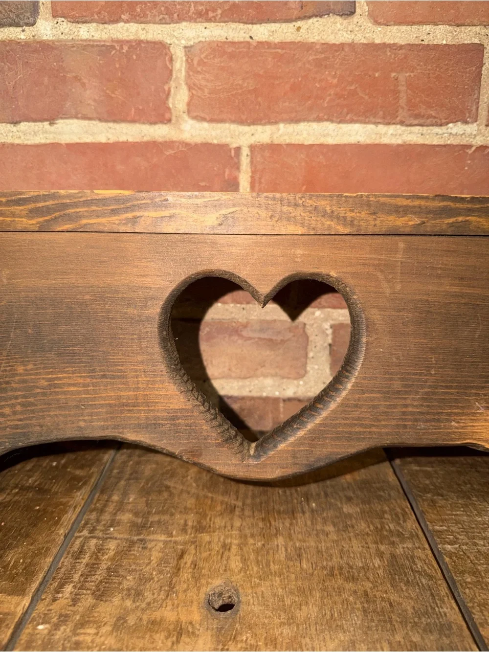 Wooden Heart Cutout Wall Shelf - Rustic Brown Farmhouse